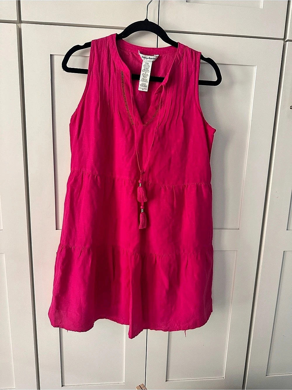 Tommy Bahama Linen-Blend Tiered Coverup Dress Pink Small